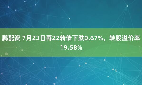 鹏配资 7月23日再22转债下跌0.67%，转股溢价率19.58%